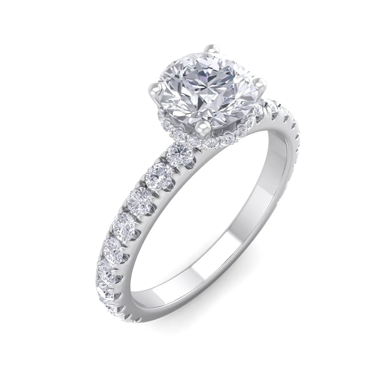 1 1/2 Carat Round Shape Hidden Halo Moissanite Engagement Ring In 14 Karat White Gold