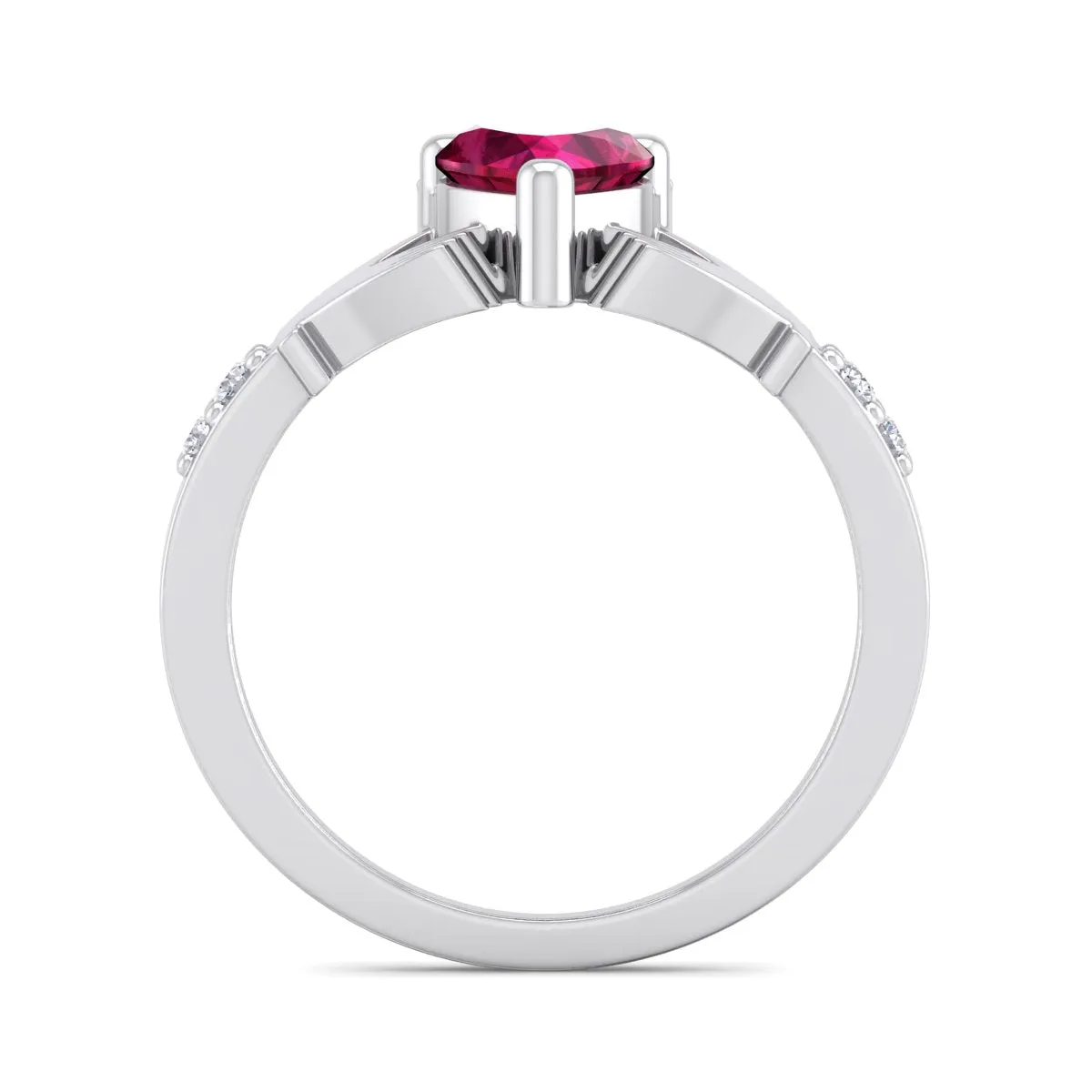 1 Carat Heart Shape Ruby And Diamond Claddagh Ring In 14 Karat White Gold