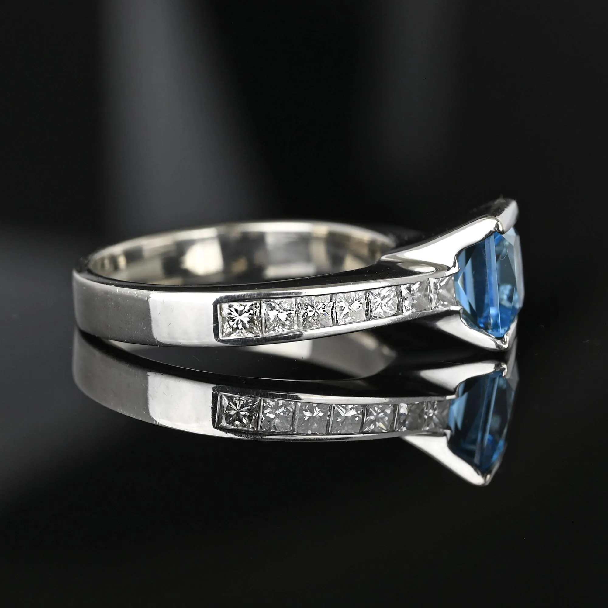 1 Carat Princess Cut Diamond Blue Topaz Ring 14K White Gold