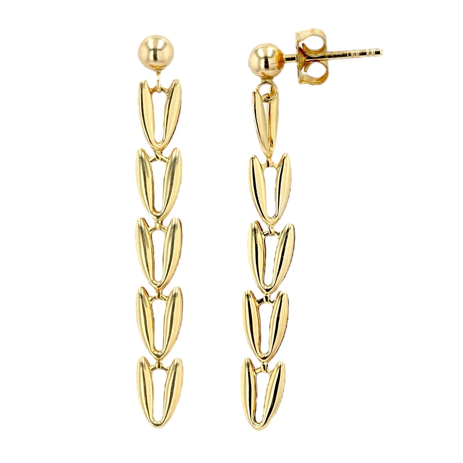 10K Yellow gold V dangling studs earrings-10825