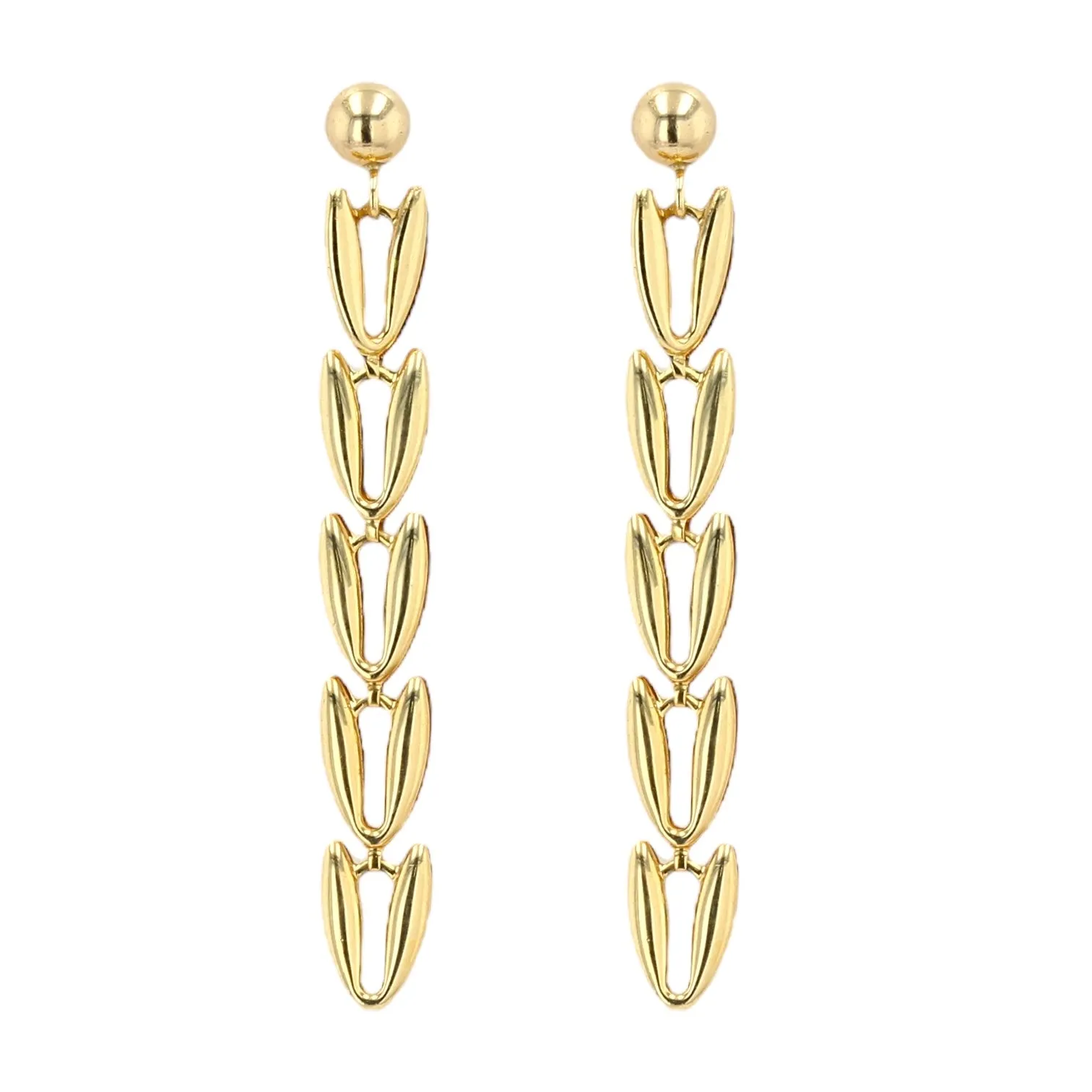 10K Yellow gold V dangling studs earrings-10825