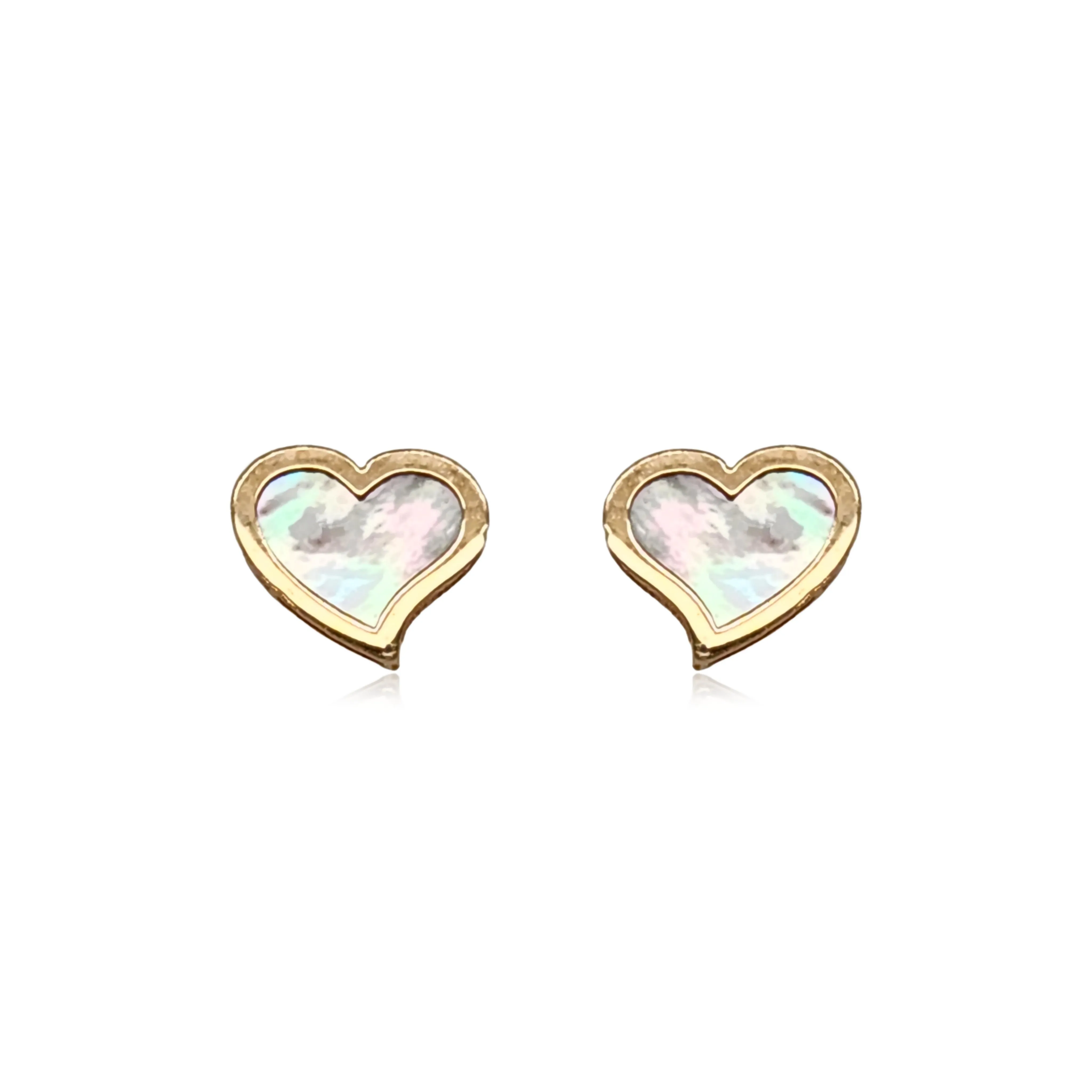 14k Gold Mother of Pearl Heart Stud Earrings