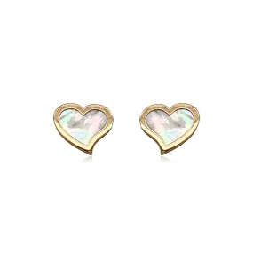 14k Gold Mother of Pearl Heart Stud Earrings