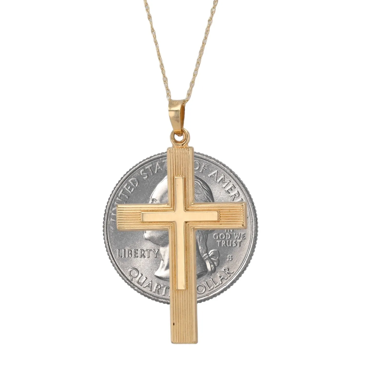 14K Yellow gold double cross pendant Singapur chain-12142