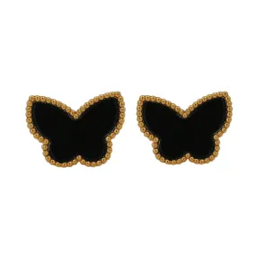 18k yellow gold onyx butterfly earrings studs