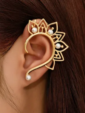 1pc Faux Pearl & Flower Decor Ear Wrap