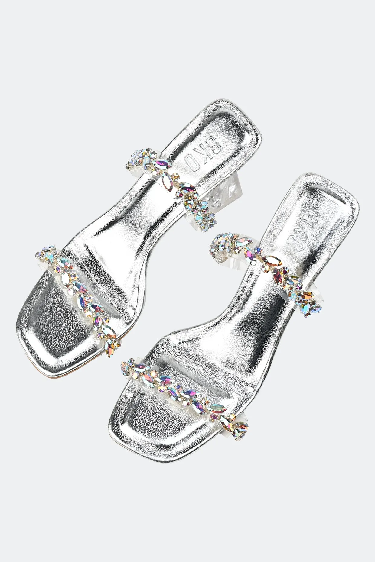 2 Strap Crystal Heels For Women