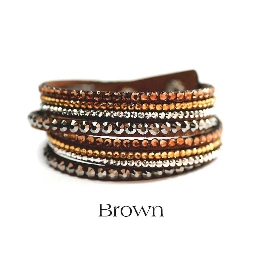 5 Leatherette Wrap Bracelets with Crystals