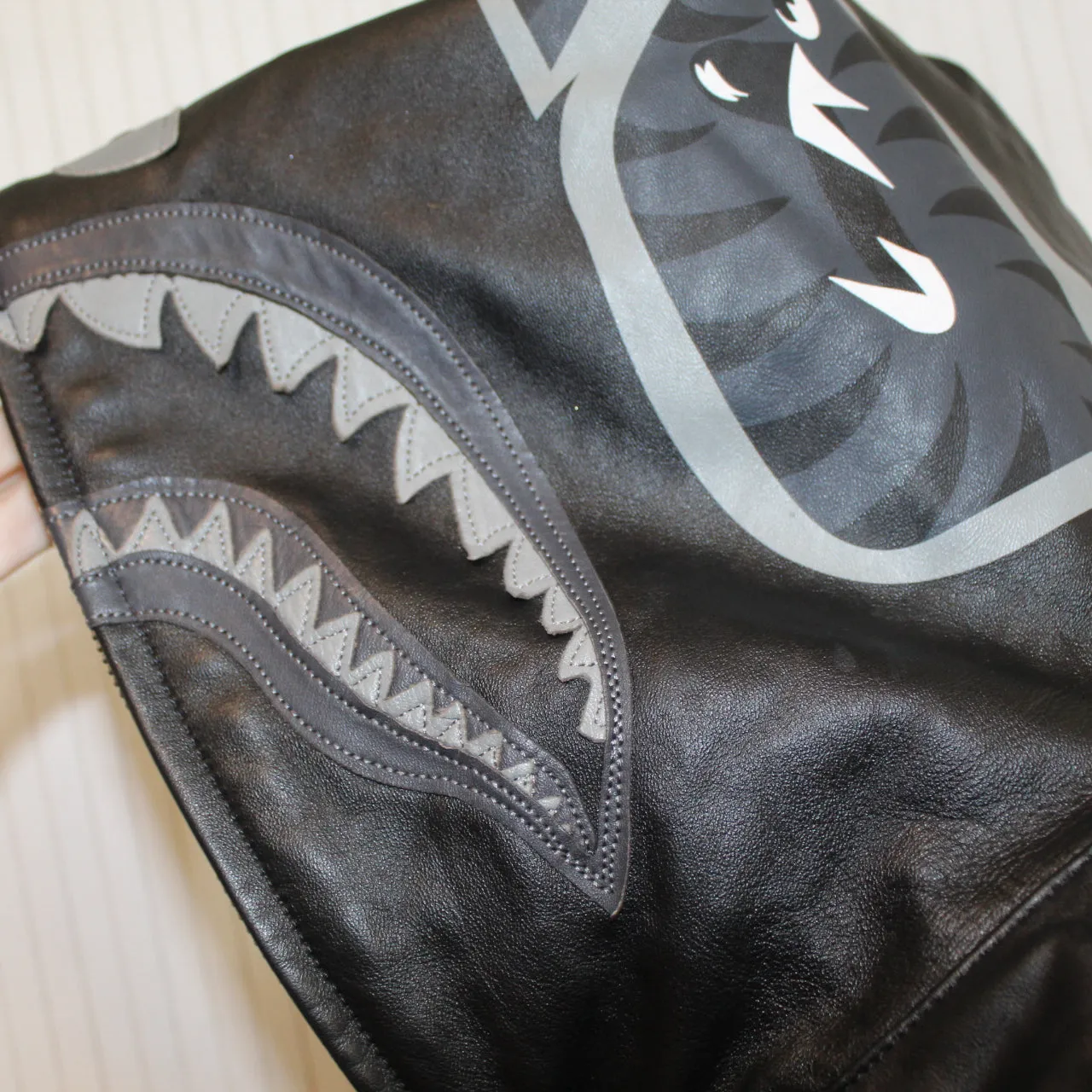 A Bathing Ape Keith Flint's Black Leather Shark Hood Jacket M