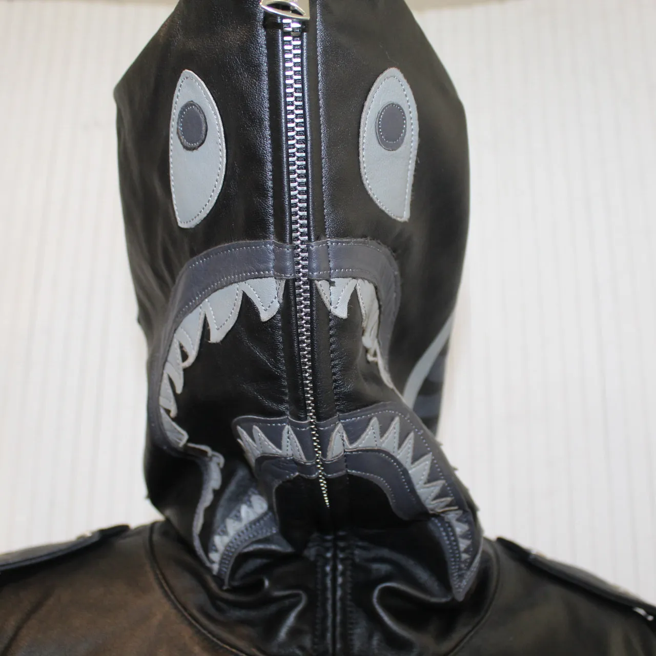 A Bathing Ape Keith Flint's Black Leather Shark Hood Jacket M