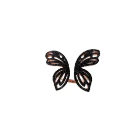 Adjustable Black Butterfly Ring Sterling Silver