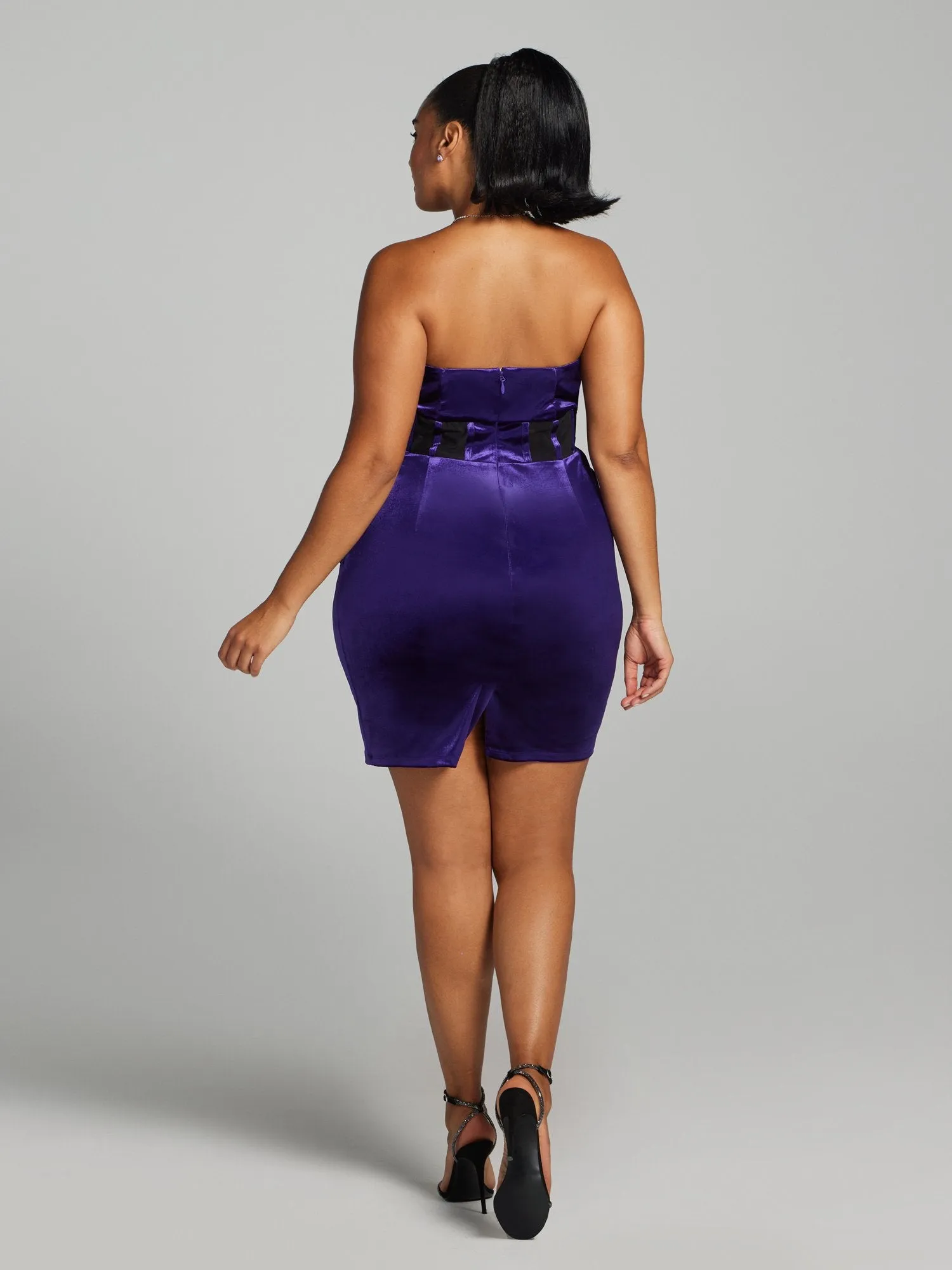 Aniyah Strapless Velvet Illusion Dress