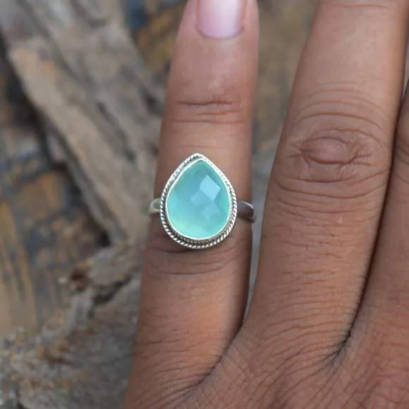 Aqua Chalcedony Gemstone Ring - 925 Sterling Silver Ring - Artisan Handmade Ring - Designer Gift Ring - Aqua Faceted Ring- Love Gift Ring