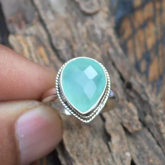 Aqua Chalcedony Gemstone Ring - 925 Sterling Silver Ring - Artisan Handmade Ring - Designer Gift Ring - Aqua Faceted Ring- Love Gift Ring