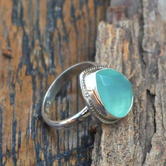 Aqua Chalcedony Gemstone Ring - 925 Sterling Silver Ring - Artisan Handmade Ring - Designer Gift Ring - Aqua Faceted Ring- Love Gift Ring