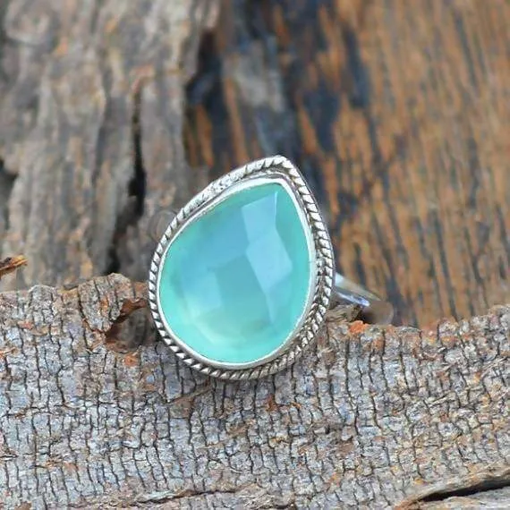 Aqua Chalcedony Gemstone Ring - 925 Sterling Silver Ring - Artisan Handmade Ring - Designer Gift Ring - Aqua Faceted Ring- Love Gift Ring