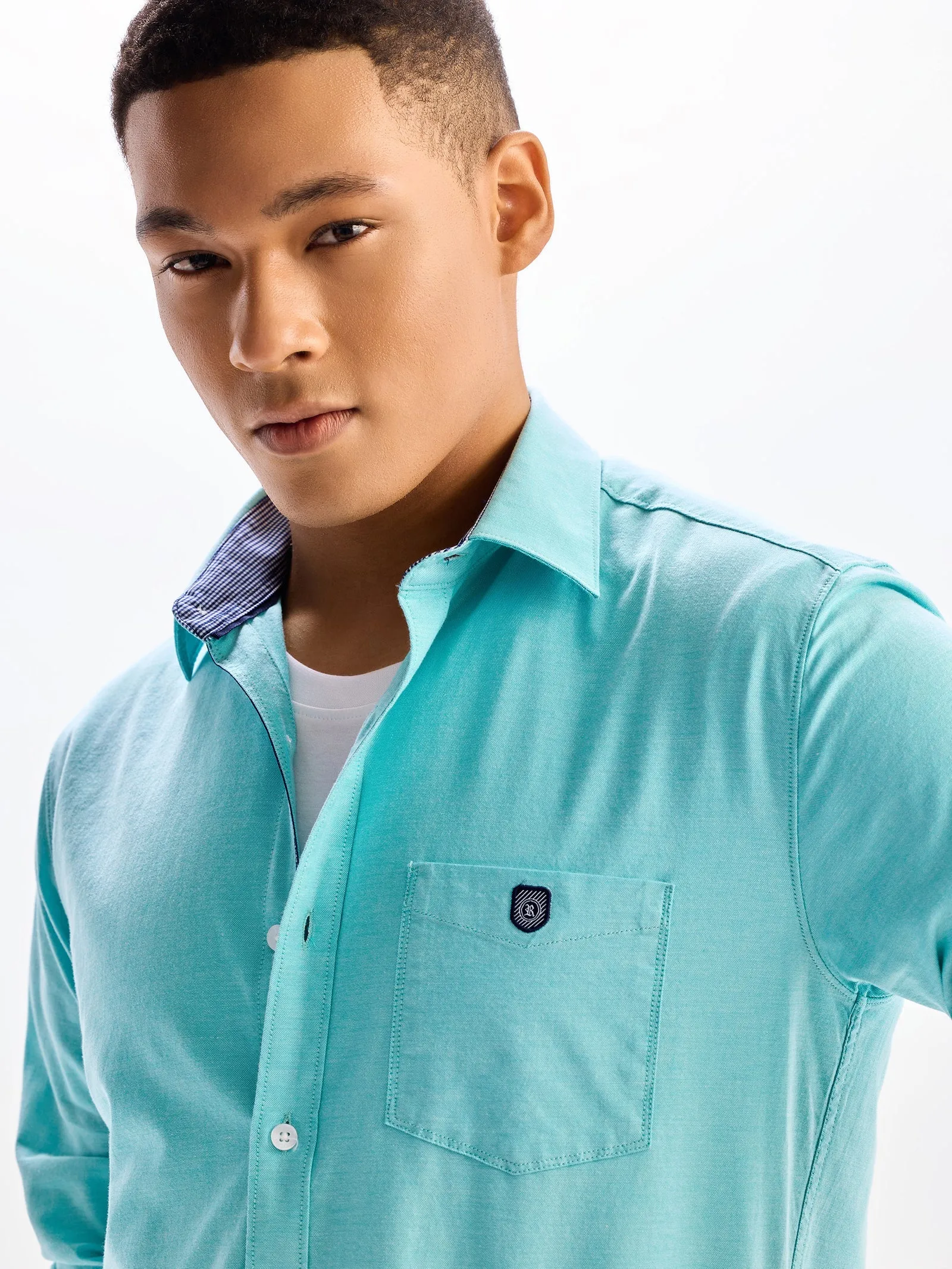 Aquamarine Green Stretch Casual Shirt