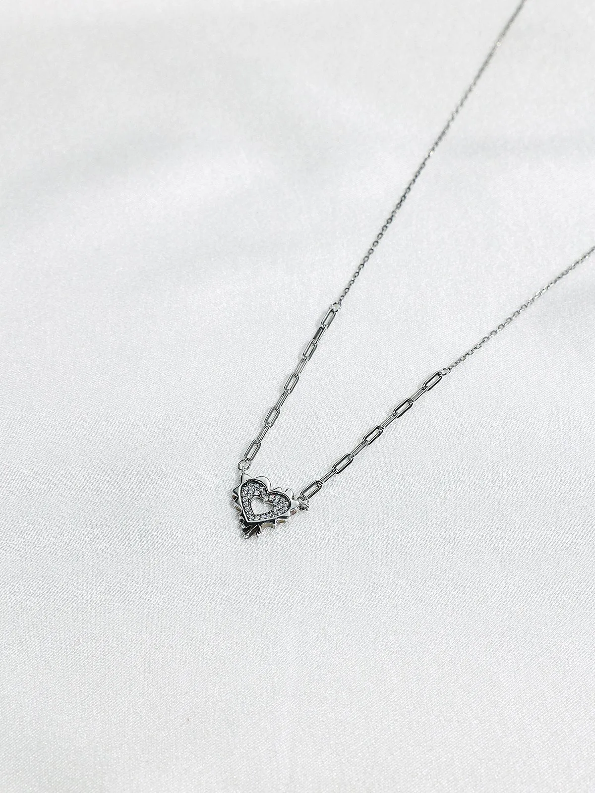 Asymmetrical Silver Necklace With Heart Shape