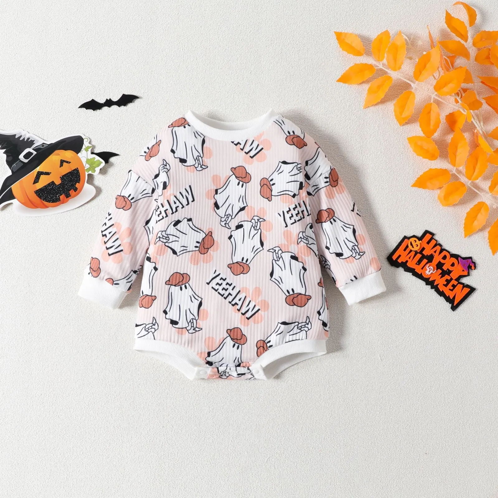 Baby Girls Letters Cartoon Print Halloween Rompers Wholesale 23090634