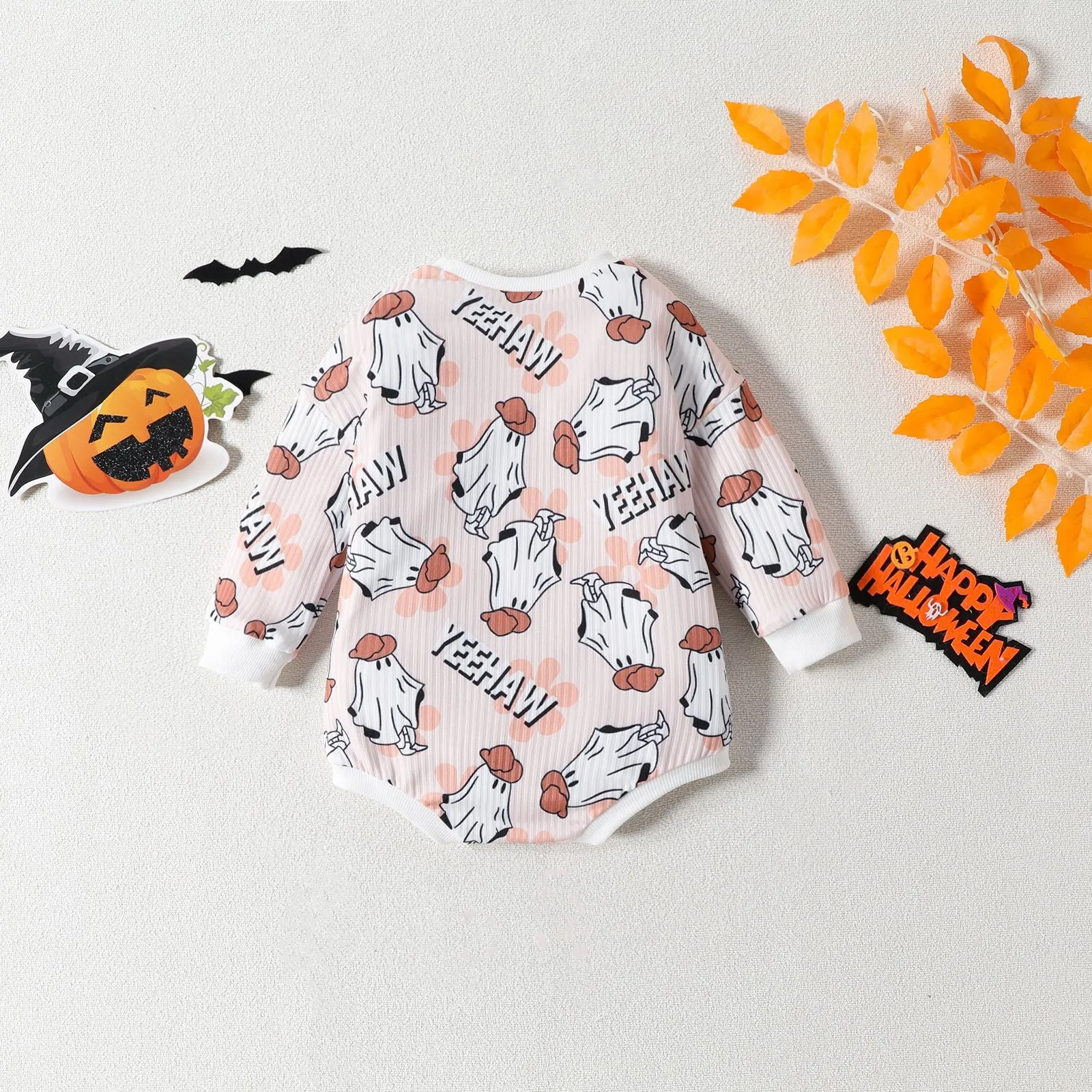 Baby Girls Letters Cartoon Print Halloween Rompers Wholesale 23090634