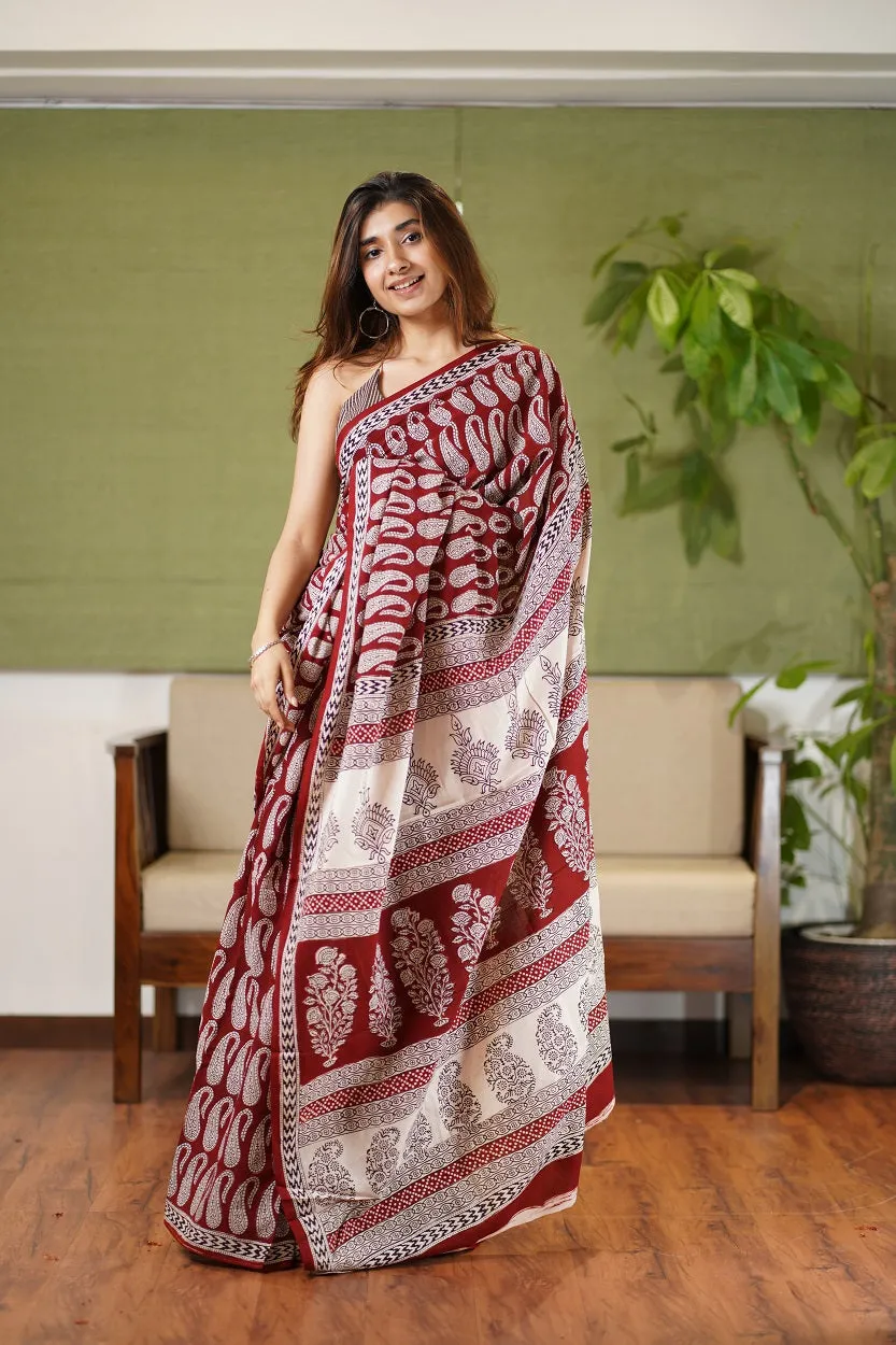 Bagh Hand Block Printed Cotton Saree