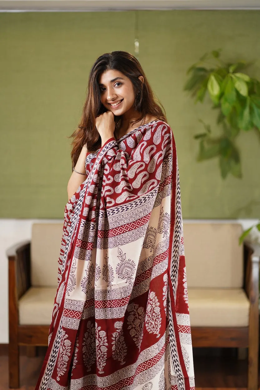 Bagh Hand Block Printed Cotton Saree