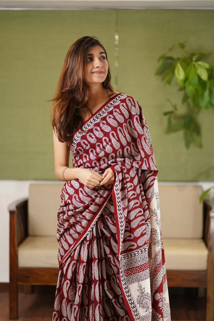 Bagh Hand Block Printed Cotton Saree