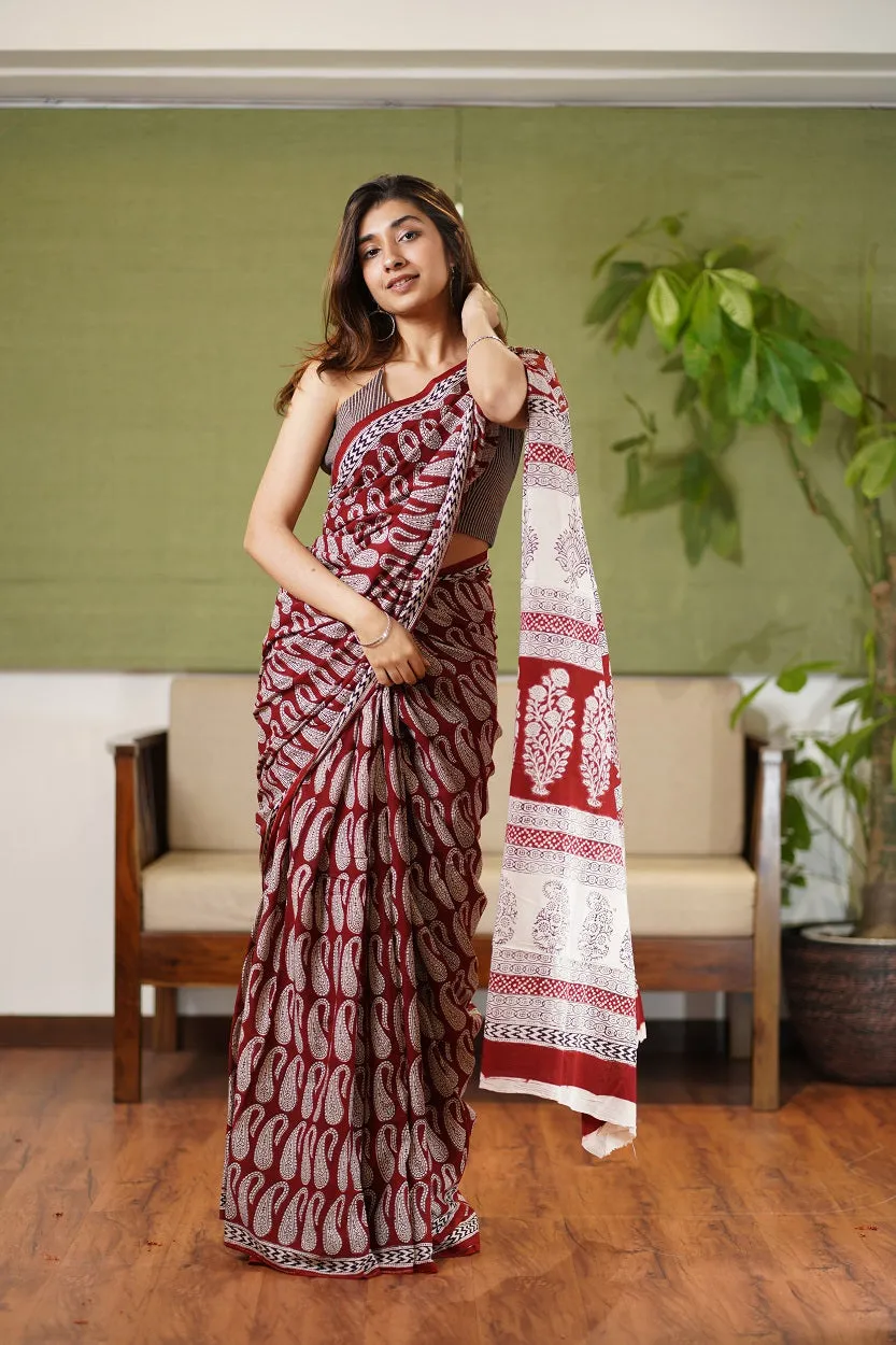 Bagh Hand Block Printed Cotton Saree