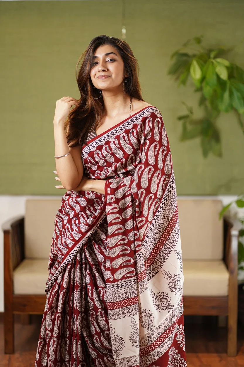 Bagh Hand Block Printed Cotton Saree