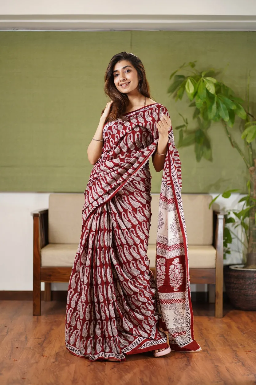 Bagh Hand Block Printed Cotton Saree