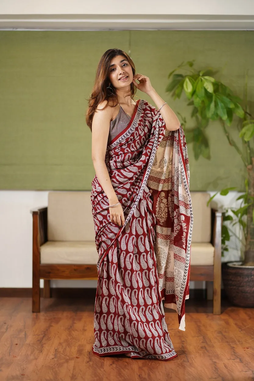 Bagh Hand Block Printed Cotton Saree