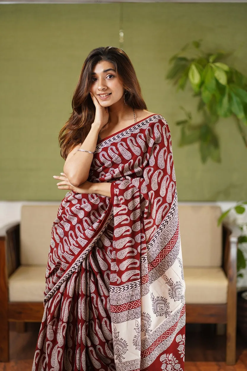 Bagh Hand Block Printed Cotton Saree