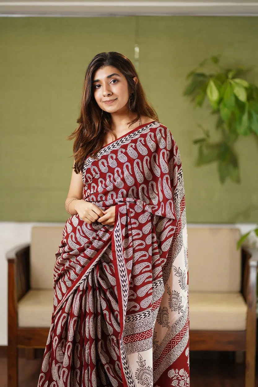 Bagh Hand Block Printed Cotton Saree