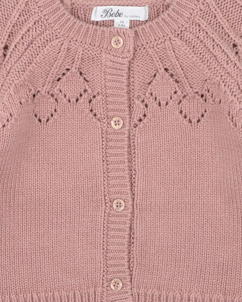 Bebe Aubrey Needle Out Knitted Cardigan - Dusky Pink