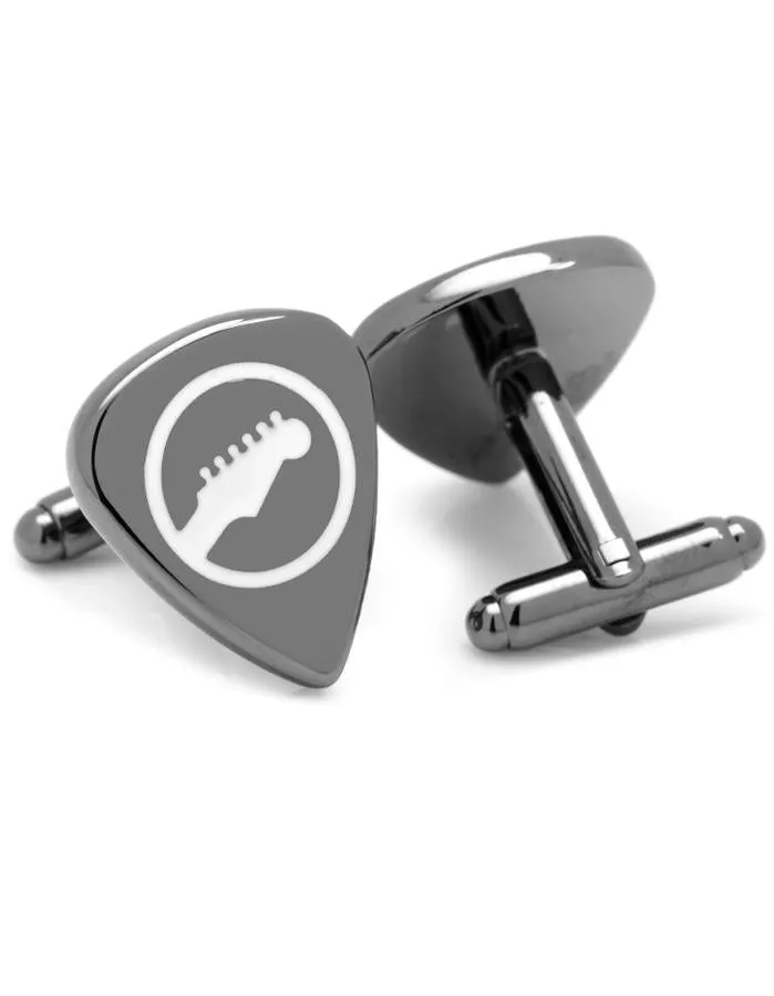 Black Guitar Pick Cufflinks - Bullet Back Closure - Gunmetal Finish