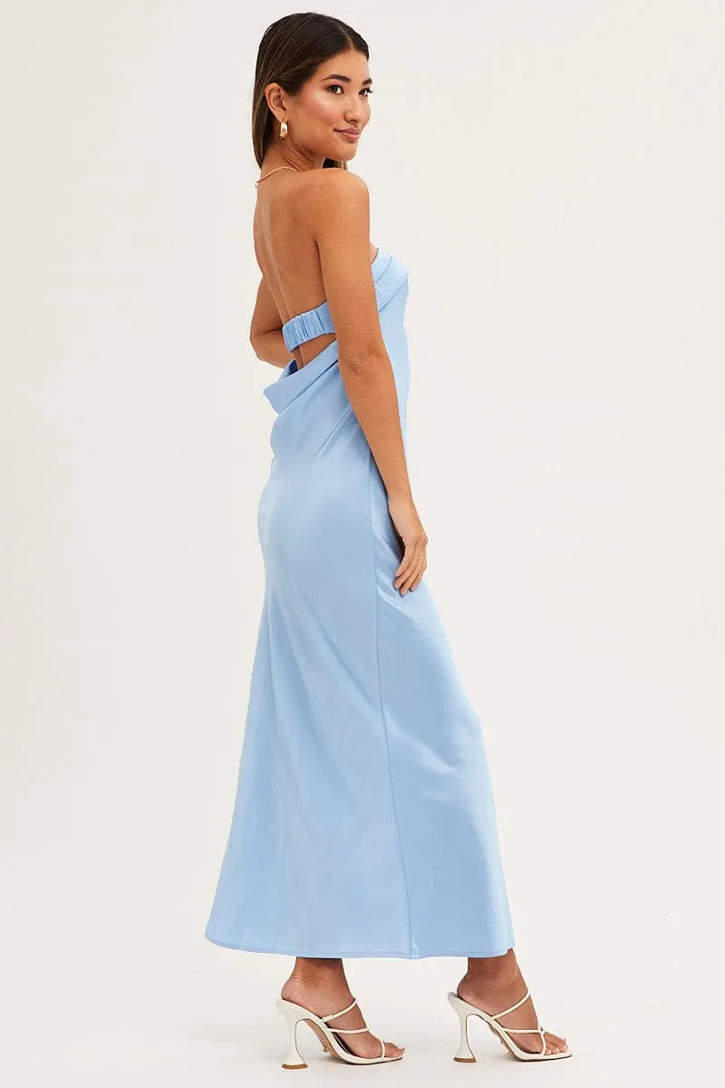 Blue Satin Dress Maxi Strapless