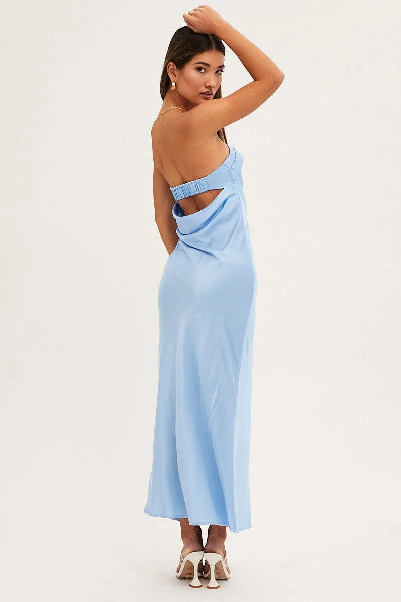 Blue Satin Dress Maxi Strapless