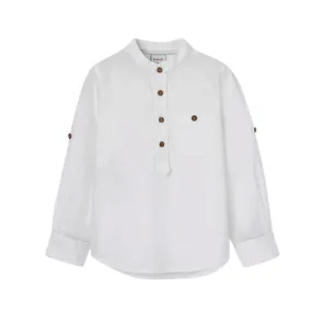 Boboli shirt for children and boys with long sleeves and mandarin collar 736152-1100 white