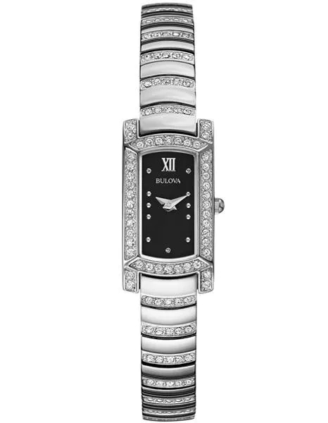 Bulova Ladies Petite Swarovski Crystal Dress Watch - Silver-tone & Black