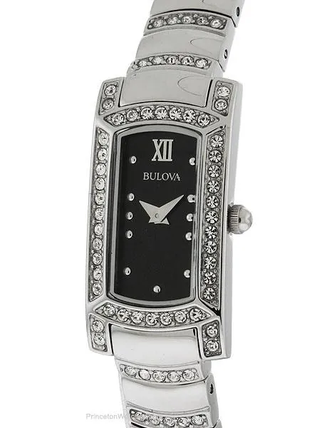 Bulova Ladies Petite Swarovski Crystal Dress Watch - Silver-tone & Black