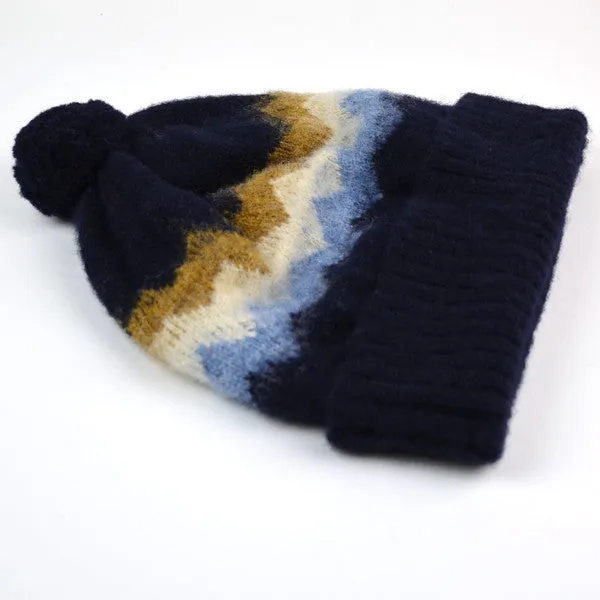 cableami - Shaggy Dog Jacquard Beanie - Navy