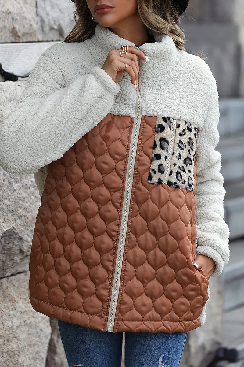 Casual Animal Print Pocket Turndown Collar Outerwear