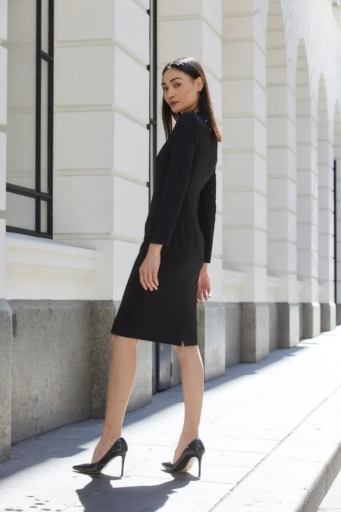 Charlene Tailored Long Sleeve Dress - Black Stretch