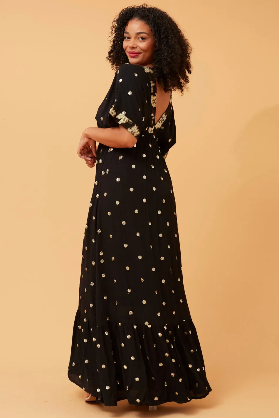 CHRISTINA SEQUIN POLKA DOT MAXI DRESS