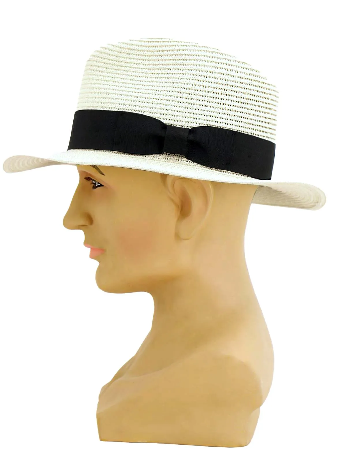 Classic Mens Cream Summer Straw Fedora Hat