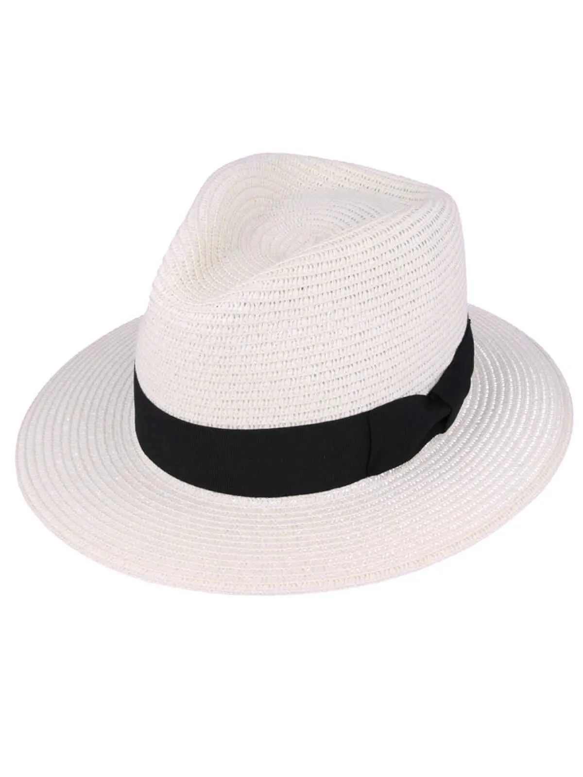 Classic Mens Cream Summer Straw Fedora Hat