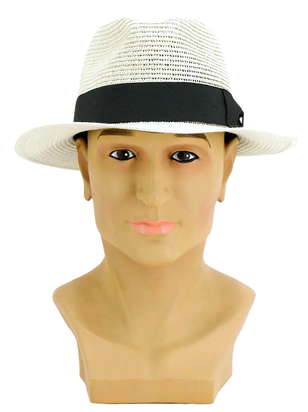 Classic Mens Cream Summer Straw Fedora Hat