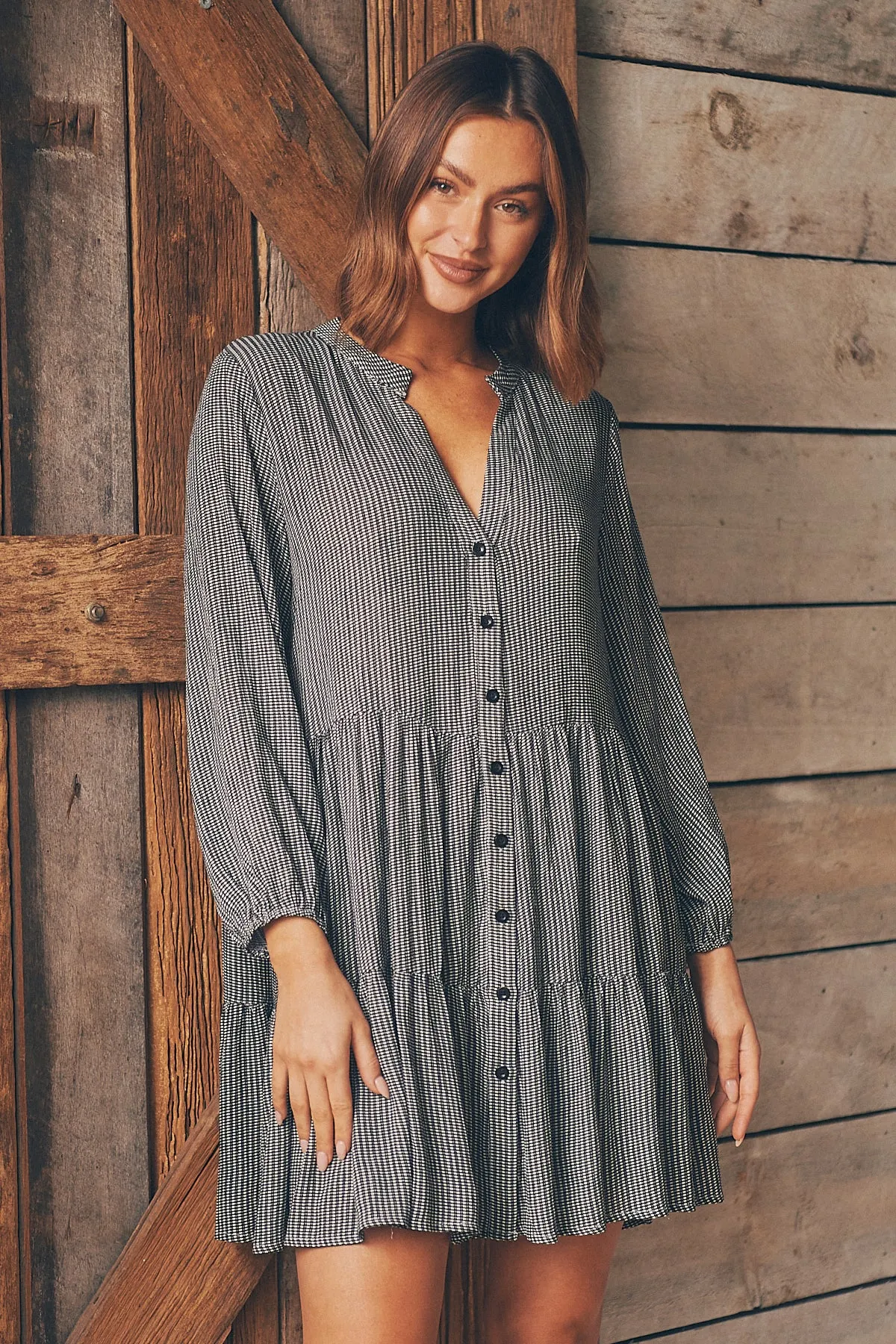 Clementine Long Sleeve Button Shirt Dress