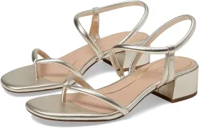 Cole Haan Calli Thong Gold Leather Open Toe Block Heel Slip On Heeled Sandals