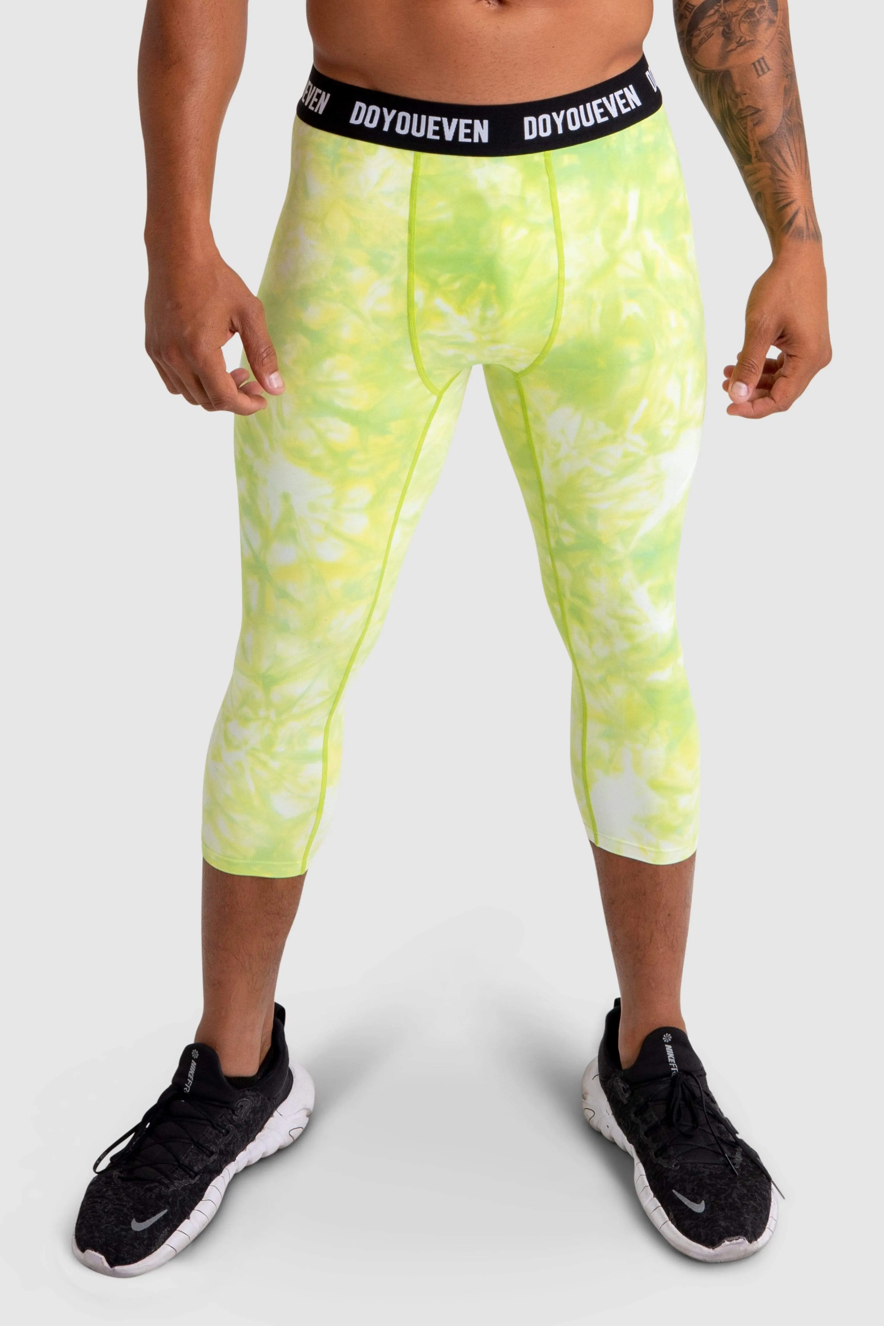 Compfit Tie Dye 3/4 Tights - Citrus Yellow